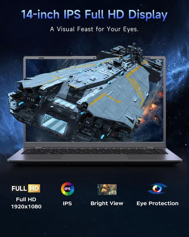 Alt view image 2 of 5 - Zrasu 14" Laptop Computer,Pentium Gold 6500Y (Up to 3.4GHz), 32GB RAM 1TB SSD, Win11 Pro Laptops with Type-C, HDMI, USB3.2, BT5, WiFi 5, Lightweight Business Laptop