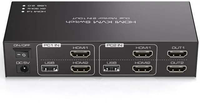 Main image of HDMI KVM Switch 2 Monitors 2 Computers 4K@30Hz USB2.0 KVM Switch Dual Monitor Share Dual Display and Keyboard Mouse Printer U Disk Support Extended/Copy Mode Witch Wired Controller&2 USB Cables