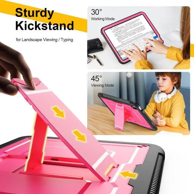 Alt view image 2 of 5 - SEYMAC stock Case for iPad (A16) 11th/10th Generation 11''/10.9'' 2025/2022, with Built-in Screen Protector, Shoulder Strap, Built-in Kickstand, Rugged Full Body Shockproof Protective Case, Pink