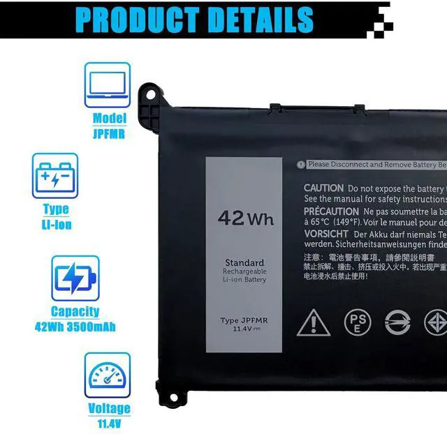Alt view image 2 of 5 - AOMKA JPFMR Laptop Battery Replacement for Dell Chromebook 3100 3400 2-in-1 5488 5493 5593 P90F Series 0JPFMR 7MT0R 7MTOR 16DPH 7T0D3 07T0D3 DN33X RDNP5 65N6H 11.4V 3500mAh