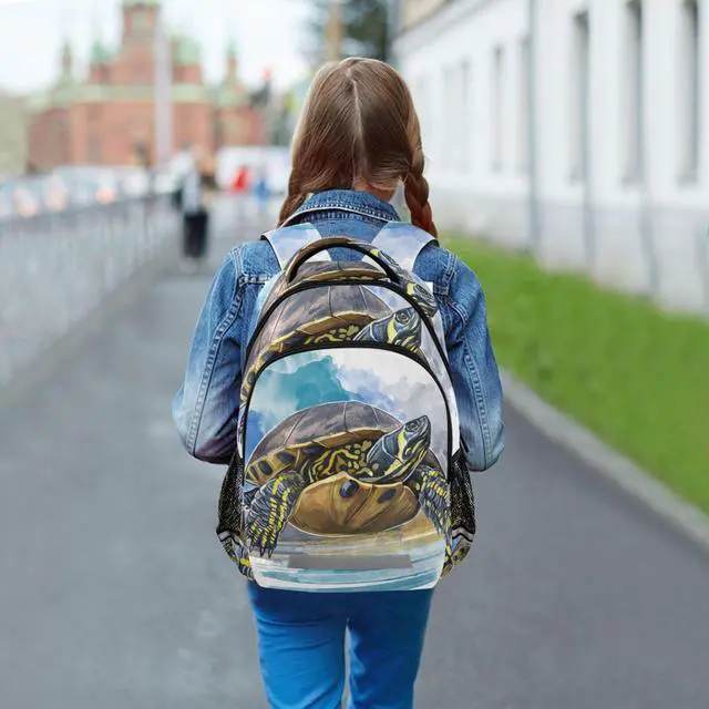 Alt view image 2 of 5 - JIPONI Turtle Watercolor Student Backpack For Boys Girls School Backpack Laptop Ipad Travel Book Bag