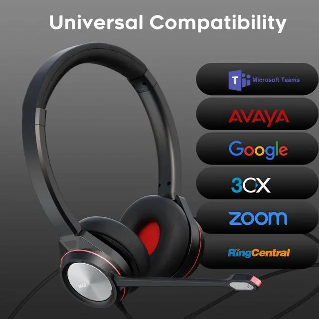 Alt view image 5 of 5 - MKJ USB Headset with Microphone Noise Canceling for PC, Wired Headphone with USB-A and USB-C Plug, Computer Headset for Call Center Office, Clear Audio for Conference Meetings, Zoom, Ms Teams