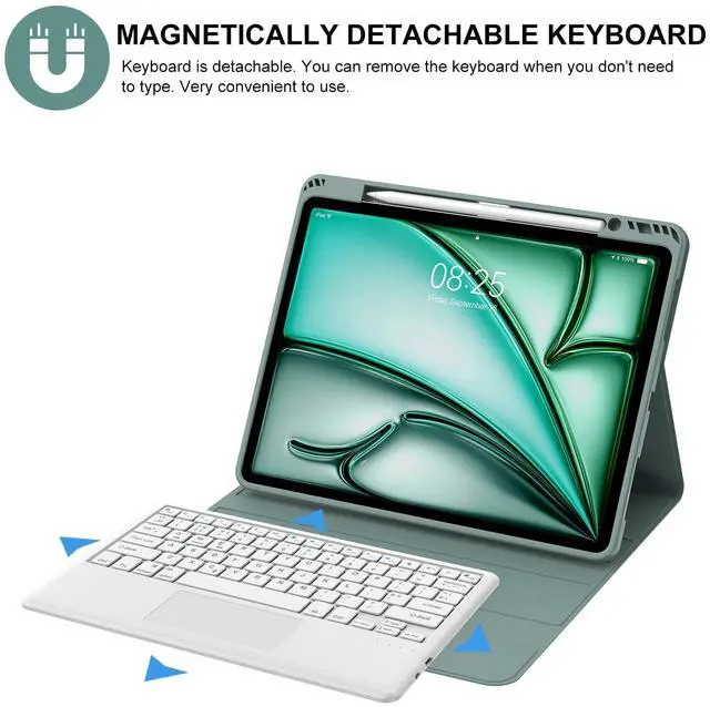 Alt view image 4 of 5 - Touchpad Keyboard Case for iPad Air 13 inch (M3 2025/M2 2024) - Multi-Touch Trackpad, Detachable Bluetooth Touch Keyboard Slim Folio Smart Cover with Pen Holder iPad 12.9"6th/5th/4th/3rd (Dark Green)
