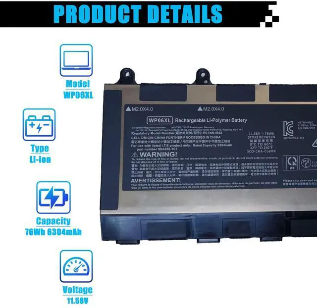 Alt view image 2 of 5 - WP06XL Laptop Battery Replacement for HP EliteBook 860 G9 860 G10 865 G9 865 G10 ZBook Firefly 16 G9 16 G10 EliteBook 860 865 G11 Series M73470-005 HSTNN-IB9Z M64308-171 M64306-1C1 WP06076XL 76Wh