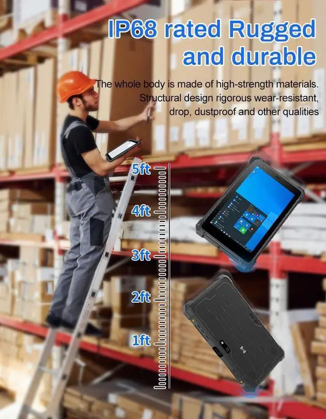 Alt view image 4 of 5 - RUGLINE IP68 Rugged Tablets RT-I10Y, 10.1 inch Windows Tablet, Windows 11 Pro Upgrade, 8GB+128GB, Intel N5100, 4G LTE GPS, Industrial Handheld Tablet PC with Handstrap for Rough Outdoor Work