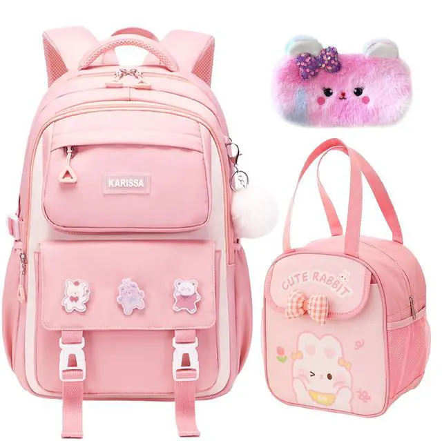 Main image of Rubytor 5PCS Kids Backpack Set Cute School Backpacks for Girls, Kawaii Teenage Laptop Bag 17in Fashion Daypack, Large Capacity Double Shoulder Backpack for Primary Elementary High School, Pink