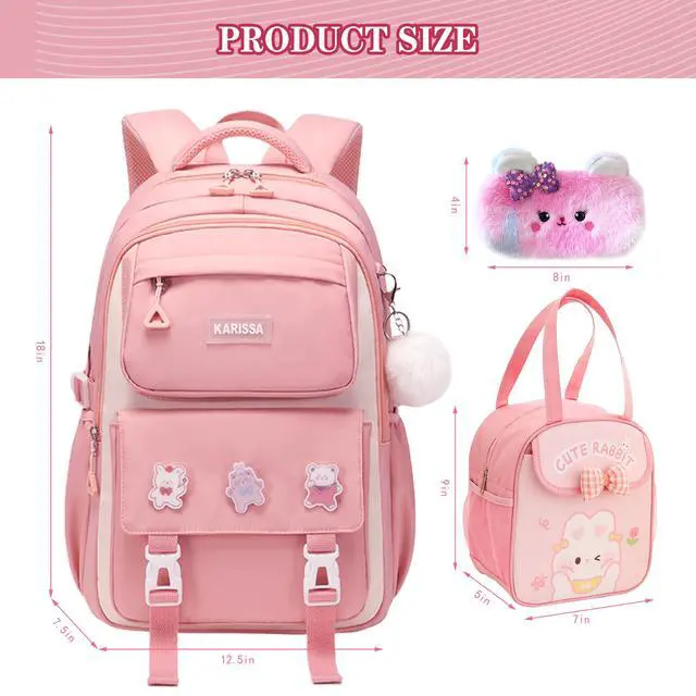 Alt view image 3 of 5 - Rubytor 5PCS Kids Backpack Set Cute School Backpacks for Girls, Kawaii Teenage Laptop Bag 17in Fashion Daypack, Large Capacity Double Shoulder Backpack for Primary Elementary High School, Pink