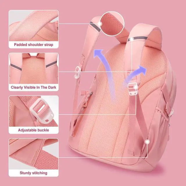Alt view image 5 of 5 - Rubytor 5PCS Kids Backpack Set Cute School Backpacks for Girls, Kawaii Teenage Laptop Bag 17in Fashion Daypack, Large Capacity Double Shoulder Backpack for Primary Elementary High School, Pink