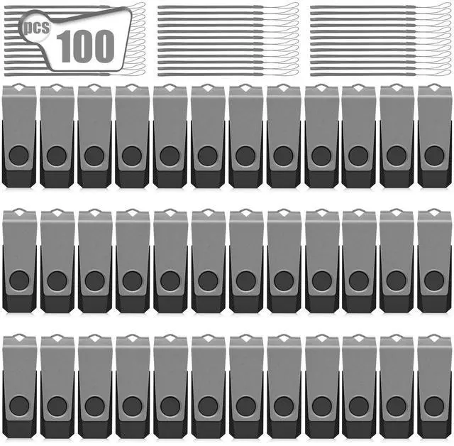 Main image of AGECASH USB Thumb Drive 1GB Flash Drive 100 Pack USB 2.0 Flash Drives Bulk 1 GB Memory Stick with Lanyards Swivel Jump Drives Multipack for Data Stroage and Backup, Grey 1GB