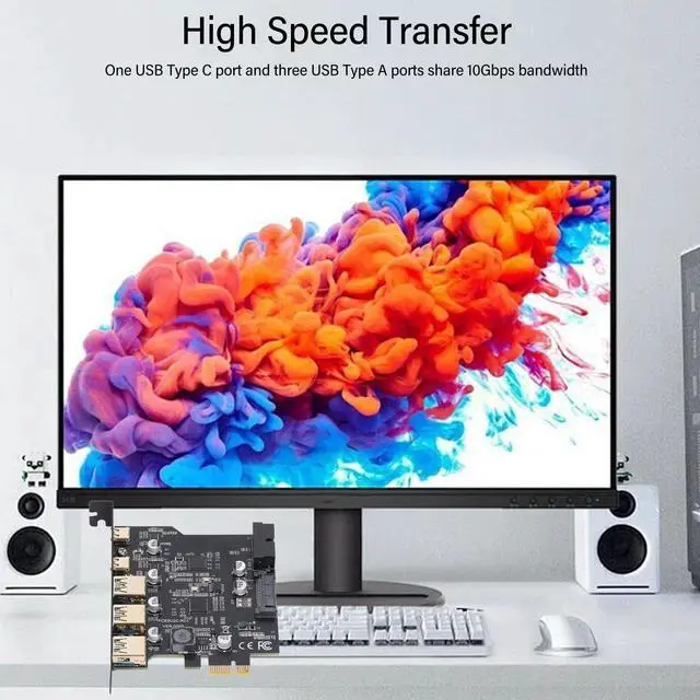 Alt view image 5 of 5 - PCB PCIe to USB 3.2 Gen 1 Card 5Gbps 3 USB Type A 2USB Type C 5 Port PCI Express Expansion Card Supports for for Linux for PC Black