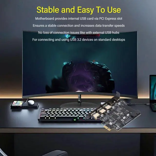 Alt view image 3 of 5 - PCIe to USB 3.2 Gen 2 Card 20 Gbps 5 Port (3 USB Type A 2 USB Type C) Expansion Card for 7/8/10/11 for Linux fo PC