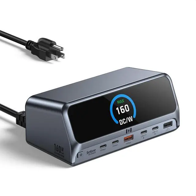 Main image of Selore Laptop Docking Station Dual Monitor with 160W Max Output, 2.26" LCD Display, Dual 4K HDMI, 10Gbps USB A/C Ports, AC Power Port, Gigabit Ethernet for macOS and Windows