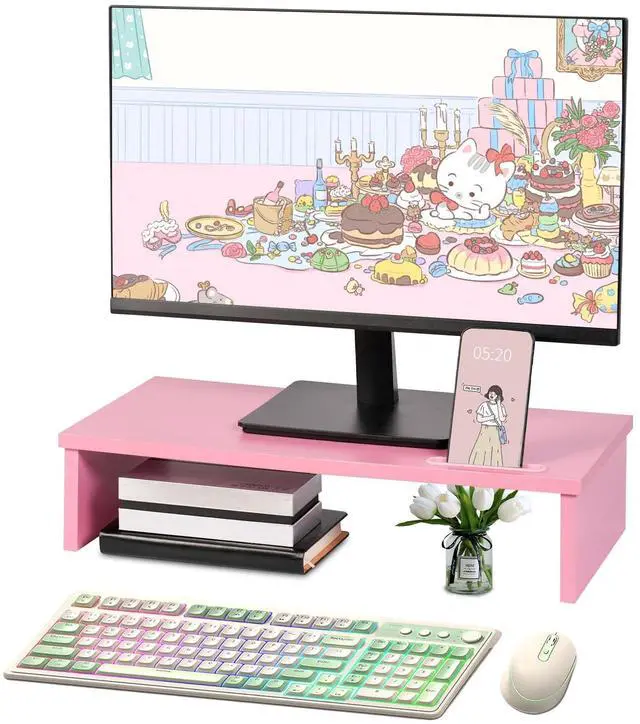 Main image of Qupui 21" Monitor Stand Riser with Phone Holder, Monitor Stand for Desk, Computer Monitor Stand, Desk Shelf for Top of Desk, Desktop Organizer for Laptop, Printer, TV