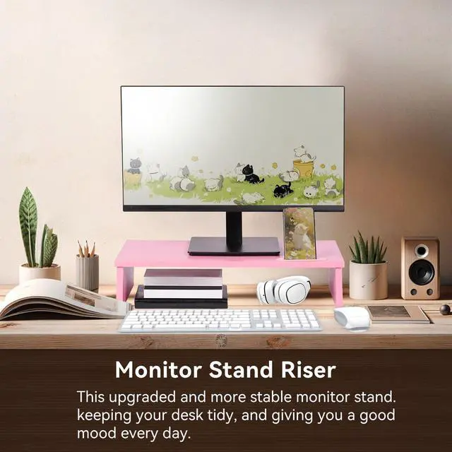 Alt view image 3 of 5 - Qupui 21" Monitor Stand Riser with Phone Holder, Monitor Stand for Desk, Computer Monitor Stand, Desk Shelf for Top of Desk, Desktop Organizer for Laptop, Printer, TV