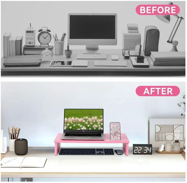 Alt view image 4 of 5 - Qupui 21" Monitor Stand Riser with Phone Holder, Monitor Stand for Desk, Computer Monitor Stand, Desk Shelf for Top of Desk, Desktop Organizer for Laptop, Printer, TV