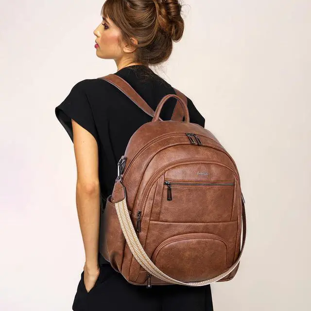 Alt view image 3 of 5 - Leresas 35L Backpack Purse for Women Men Large Travel Backpack for Work College Laptop Back Pack Vegan Leather Fashion Brown