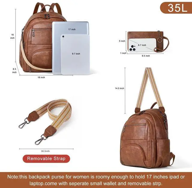 Alt view image 4 of 5 - Leresas 35L Backpack Purse for Women Men Large Travel Backpack for Work College Laptop Back Pack Vegan Leather Fashion Brown