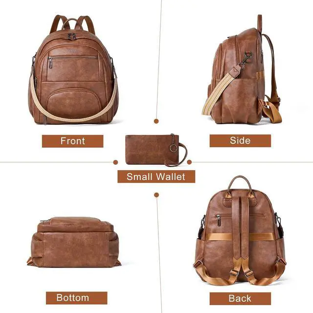 Alt view image 5 of 5 - Leresas 35L Backpack Purse for Women Men Large Travel Backpack for Work College Laptop Back Pack Vegan Leather Fashion Brown