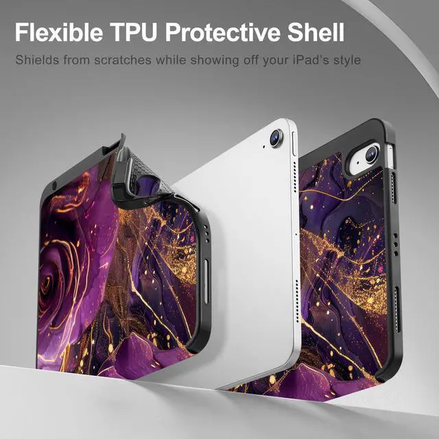 Alt view image 5 of 5 - May Chen Case for iPad Air 11 inch (M3 2025/M2 2024) 7th/6th Gen/iPad Air 10.9 inch 5th/4th Gen, 2022 2020 Release with Pencel Hodel, Trifold Stand Auto Wake/Sleep TPU Stand Back Cover, Purple Roses