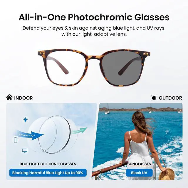 Alt view image 4 of 5 - Cyxus Photochromic Glasses for Women Men UV Protection with Blue Light Blocking8287i10 Tortoise