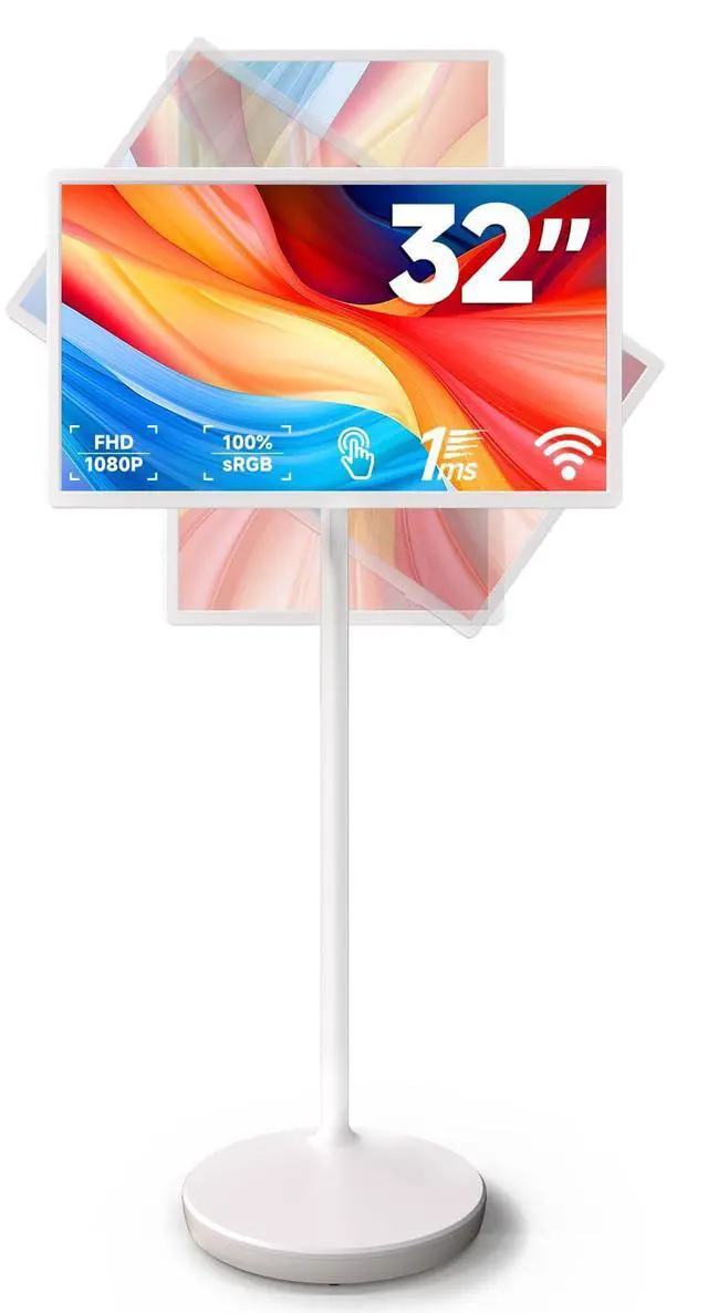 Main image of AOKER 32" Rolling Smart Touch Screen TV - 1080P FHD Portable Monitor Touchscreen TV on Wheels Android 13 OS 6GB RAM + 128GB Storage 148wh Battery 100% sRGB Wireless Rollable Screen