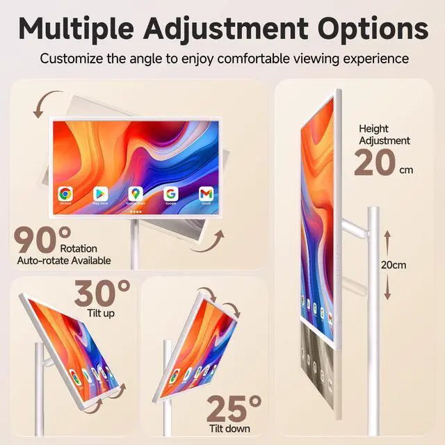 Alt view image 5 of 5 - AOKER 32" Rolling Smart Touch Screen TV - 1080P FHD Portable Monitor Touchscreen TV on Wheels Android 13 OS 6GB RAM + 128GB Storage 148wh Battery 100% sRGB Wireless Rollable Screen