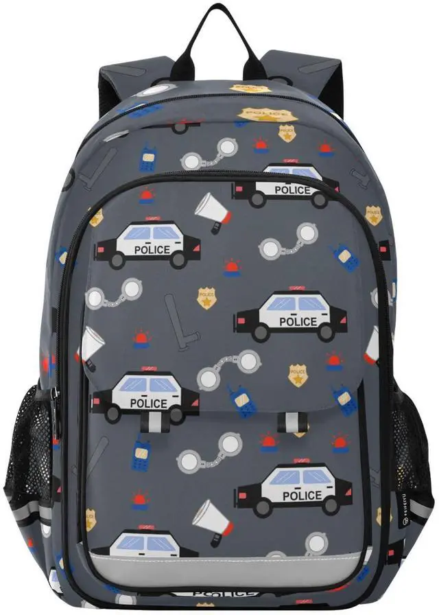 Main image of Glaphy Police Car Pattern Backpack School Bag Lightweight Laptop Backpack Student Travel Daypack with Reflective Stripes