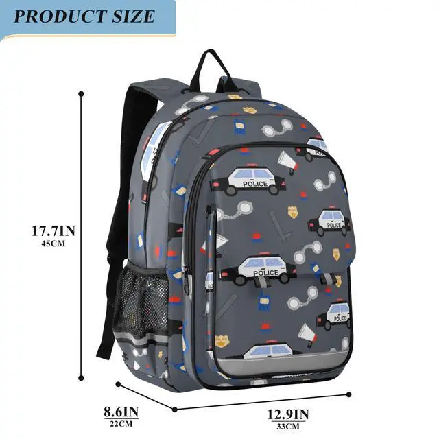 Alt view image 3 of 5 - Glaphy Police Car Pattern Backpack School Bag Lightweight Laptop Backpack Student Travel Daypack with Reflective Stripes