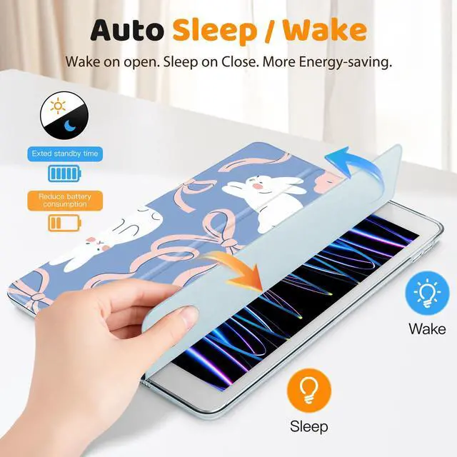 Alt view image 3 of 5 - Lepeoac Case for iPad 9th Generation, iPad 8th/7th Gen Case 10.2-inch, Slim Stand Cover with Hard Translucent Back Shell, Auto Wake/Sleep, Bunny and Bowknots