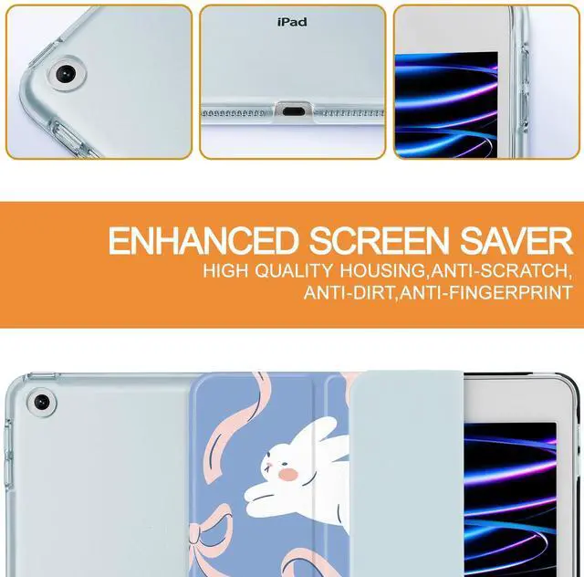 Alt view image 5 of 5 - Lepeoac Case for iPad 9th Generation, iPad 8th/7th Gen Case 10.2-inch, Slim Stand Cover with Hard Translucent Back Shell, Auto Wake/Sleep, Bunny and Bowknots