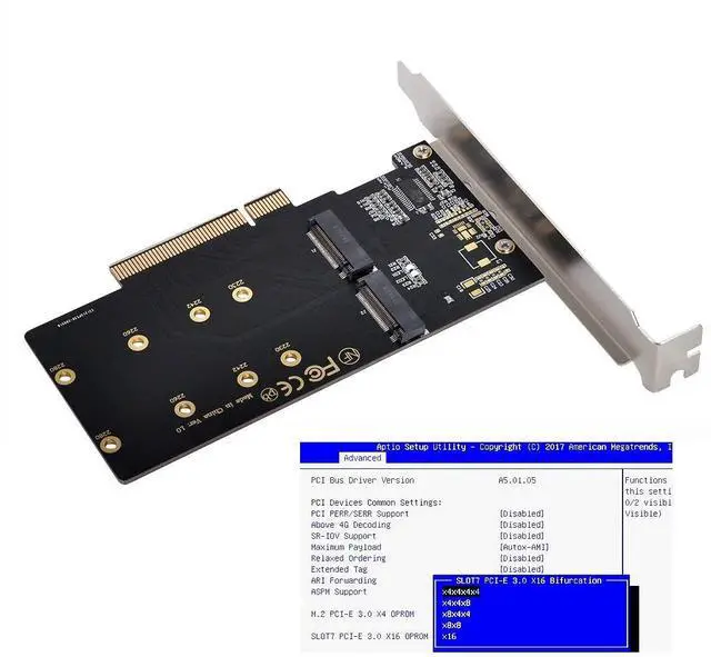 Alt view image 5 of 5 - ChenYang Dual M.2 to PCIe 3.0 X8 Adapter, Dual NVME/AHCI SSD to PCI Express Expansion Card Adapter with 12cm Slot Bracket
