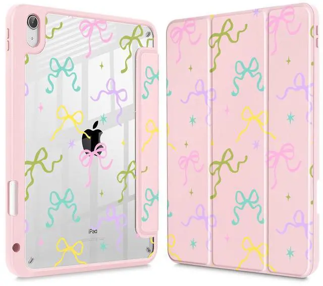 Main image of Mektron Case for 2025 iPad 11 inch (A16 Chip) 11th Gen Fit iPad 10th Gen10.9 inch 2022, Buit in Pencil Holder with Shockproof Cover Clear Shell + Trifold Stand + Auto Wake/Sleep, Colorful Bows