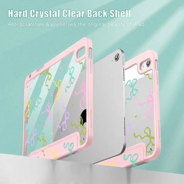 Alt view image 4 of 5 - Mektron Case for 2025 iPad 11 inch (A16 Chip) 11th Gen Fit iPad 10th Gen10.9 inch 2022, Buit in Pencil Holder with Shockproof Cover Clear Shell + Trifold Stand + Auto Wake/Sleep, Colorful Bows