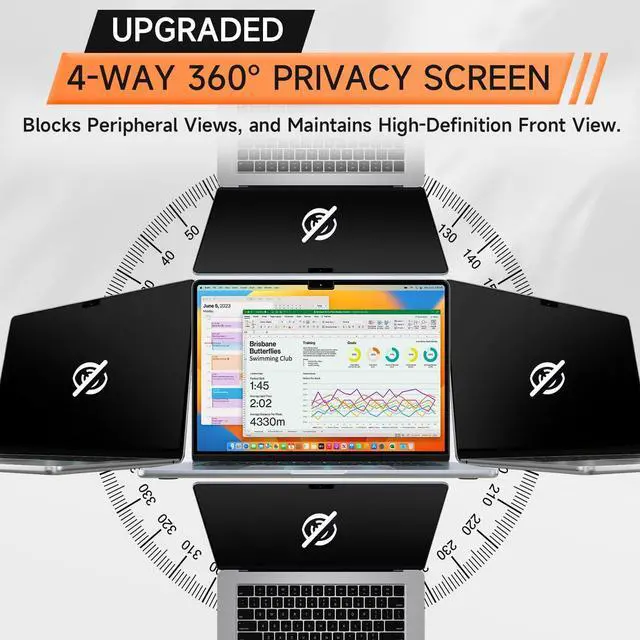 Alt view image 4 of 5 - Mamol 360° Privacy Screen for Macbook Air 15 Inch (2023-2025, M2, M3, M4), Anti Glare Blue Light Filter, Nano No Glue Anti Spy Black Protector for Mac Air 15.3In Laptop