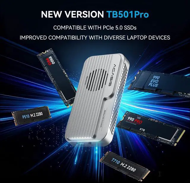 Alt view image 2 of 5 - ACASIS 80Gbps M.2 NVMe SSD Enclosure, with Cooling Fan, Compatible with USB4 V2.0, USB4 V1.0, USB3.2/3.1/3.0 (TB501 Pro) (Silver)