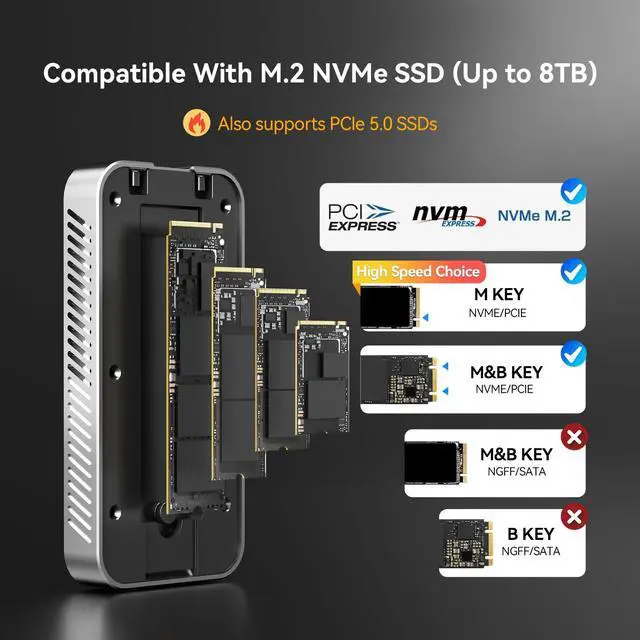 Alt view image 5 of 5 - ACASIS 80Gbps M.2 NVMe SSD Enclosure, with Cooling Fan, Compatible with USB4 V2.0, USB4 V1.0, USB3.2/3.1/3.0 (TB501 Pro) (Silver)