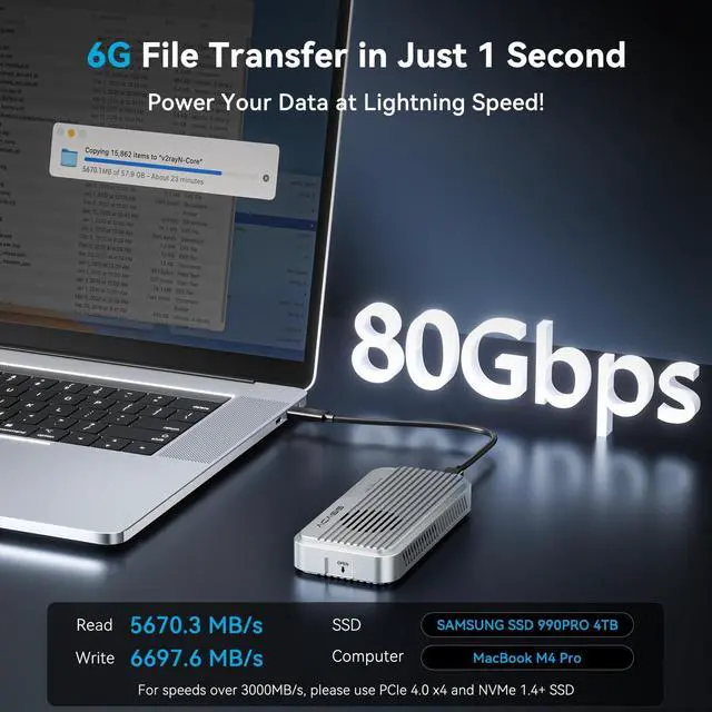 Alt view image 3 of 5 - ACASIS 80Gbps M.2 NVMe SSD Enclosure, with Cooling Fan, Compatible with USB4 V2.0, USB4 V1.0, USB3.2/3.1/3.0 (TB501 Pro) (Silver)