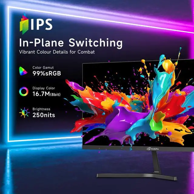 Alt view image 5 of 5 - ArcticPro 27 inch Monitor 120Hz, FHD 1080p, Computer Monitor, IPS, 99% sRGB, 1ms Response Time, 3-Sided Frameless, Ultra Slim, VESA Mountable, Anti-Blue Light Design, HDMI & VGA Ports,Black