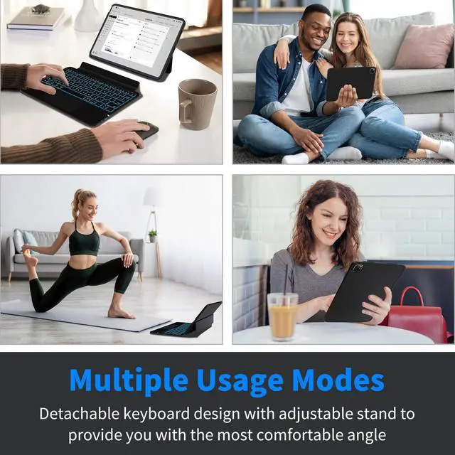 Alt view image 4 of 5 - Otuoor iPad Pro 11 Inch Case with Keyboard (M4, 2024), Magnetic Detachable Keyboard Case for iPad Pro 11 Inch (5th Gen) with 7 Colors Backlight, Multi-Touch Trackpad, Portrait/Landscape Mode (Black)