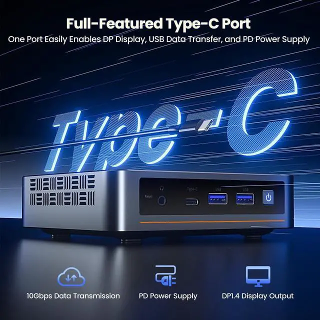 Alt view image 2 of 5 - Trycoo N100 Mini PC 16GB DDR4 512GB SSD, WI6 Alder Lake N100 Desktop Mini Computer with Type-C, Dual HD, RJ45 LAN Ethernet, 4K Triple Display, WiFi5, BT4.2