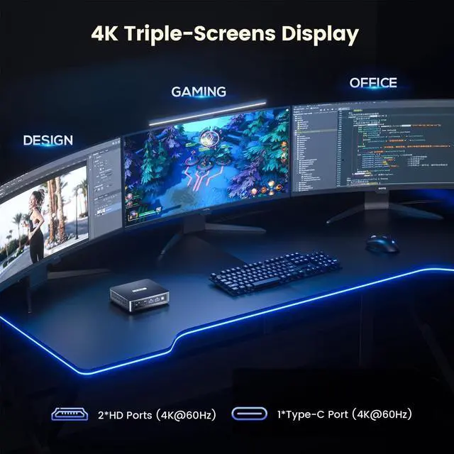 Alt view image 5 of 5 - Trycoo N100 Mini PC 16GB DDR4 512GB SSD, WI6 Alder Lake N100 Desktop Mini Computer with Type-C, Dual HD, RJ45 LAN Ethernet, 4K Triple Display, WiFi5, BT4.2