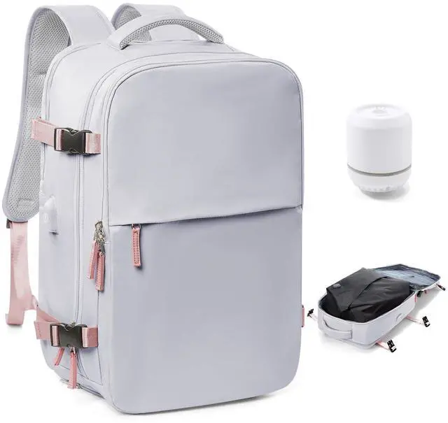 Main image of Vacuum Travel Backpack with Pump for Women,Personal Item Carry on Backpacks Flight Approved 18x14x8 inches for Men,Laptop Waterproof Work Compression bags Casual Daypack(Grey)