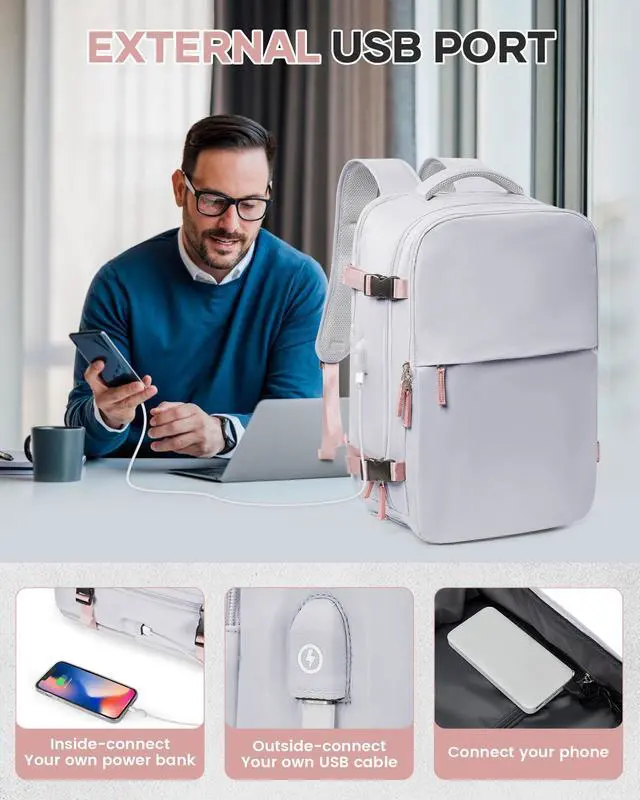 Alt view image 5 of 5 - Vacuum Travel Backpack with Pump for Women,Personal Item Carry on Backpacks Flight Approved 18x14x8 inches for Men,Laptop Waterproof Work Compression bags Casual Daypack(Grey)