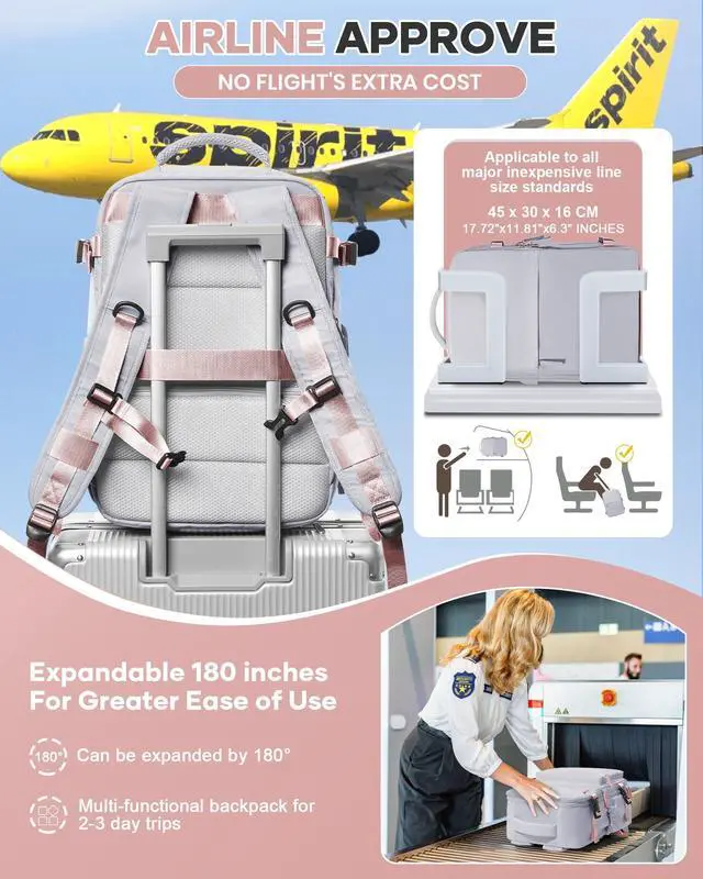 Alt view image 4 of 5 - Vacuum Travel Backpack with Pump for Women,Personal Item Carry on Backpacks Flight Approved 18x14x8 inches for Men,Laptop Waterproof Work Compression bags Casual Daypack(Grey)