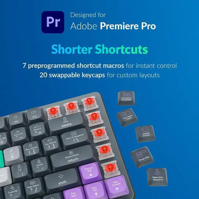 Alt view image 2 of 5 - JCPAL Adobe Premiere Pro Keyboard  Dash Wireless Shortcut Keyboard for Mac and PC  Shortcut Hotkeys, Color-Coded Key Guide, Fully Customizable, Compact Low-Profile Design