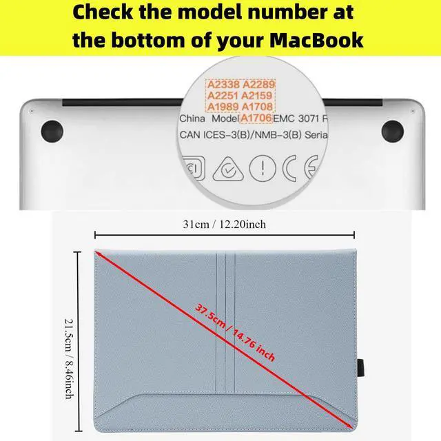 Alt view image 2 of 5 - TYTX Compatible MacBook Pro Case 13 Inch, PU Leather Laptop Cover for 2016-2024 Model M2 A2338 M1 A2251 A2289 A2159 A1989 A1708 A1706, with Vents and Stand Function, GrayBlue