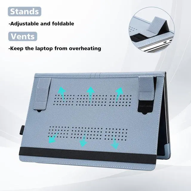 Alt view image 3 of 5 - TYTX Compatible MacBook Pro Case 13 Inch, PU Leather Laptop Cover for 2016-2024 Model M2 A2338 M1 A2251 A2289 A2159 A1989 A1708 A1706, with Vents and Stand Function, GrayBlue