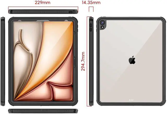 Alt view image 2 of 5 - IP68 Waterproof Case for iPad Air 13 inch M2 2024 with Pencil Holder and Foldable Kickstand, Shock Dust Snow Proof, Full-Sealing Watertight Cover for ipad pro 12.9" 2018