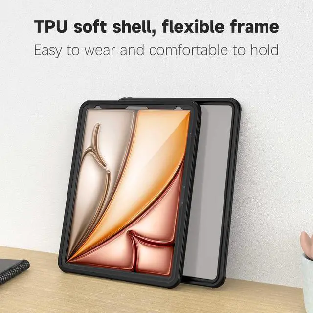 Alt view image 4 of 5 - IP68 Waterproof Case for iPad Air 13 inch M2 2024 with Pencil Holder and Foldable Kickstand, Shock Dust Snow Proof, Full-Sealing Watertight Cover for ipad pro 12.9" 2018