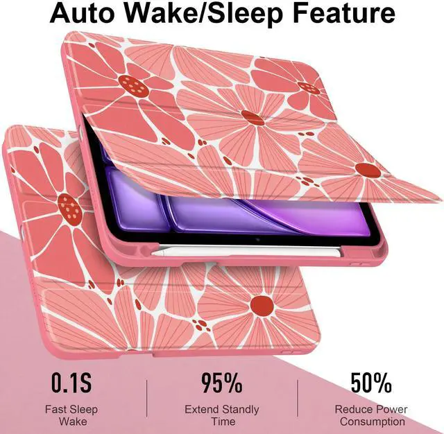 Alt view image 4 of 5 - MEEgoodo Case for iPad Air 11 inch M3 2025 / M2 2024,for iPad Air 5th / 4th Generation Case 10.9 inch 2022/2020, Tablet Cover with Acrylic Transparent Back Shell, Groovy Daisy Flower